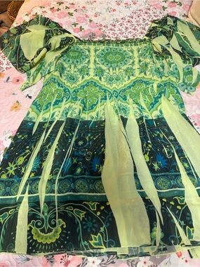 Cato Green Patterned Boho Mini Dress